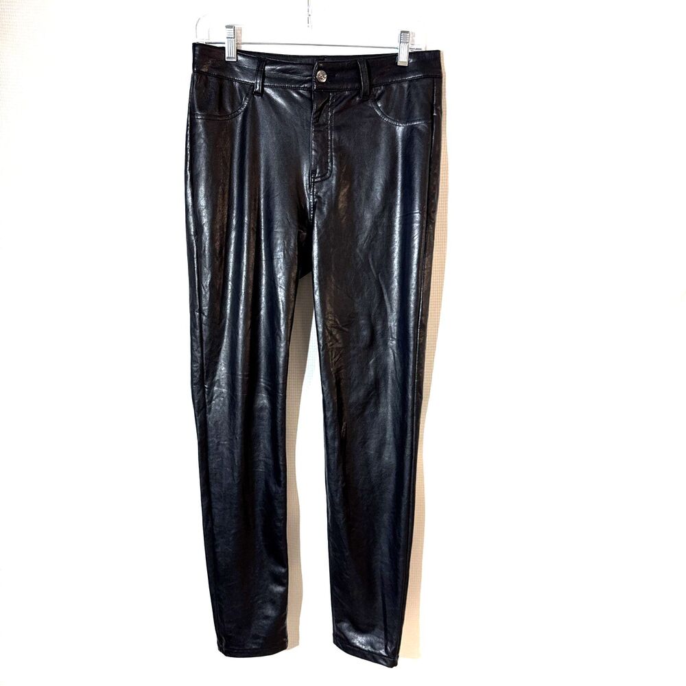 Rewash Black Vegan Leather Skinny Pants Stretchy Y2K Party Clubwear Women - 7